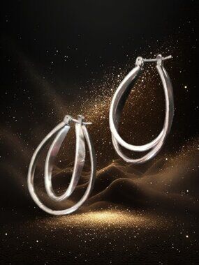 Double Oval Twisted Hoop Two-Toned Silver & Gunmetal Pierced Earrings